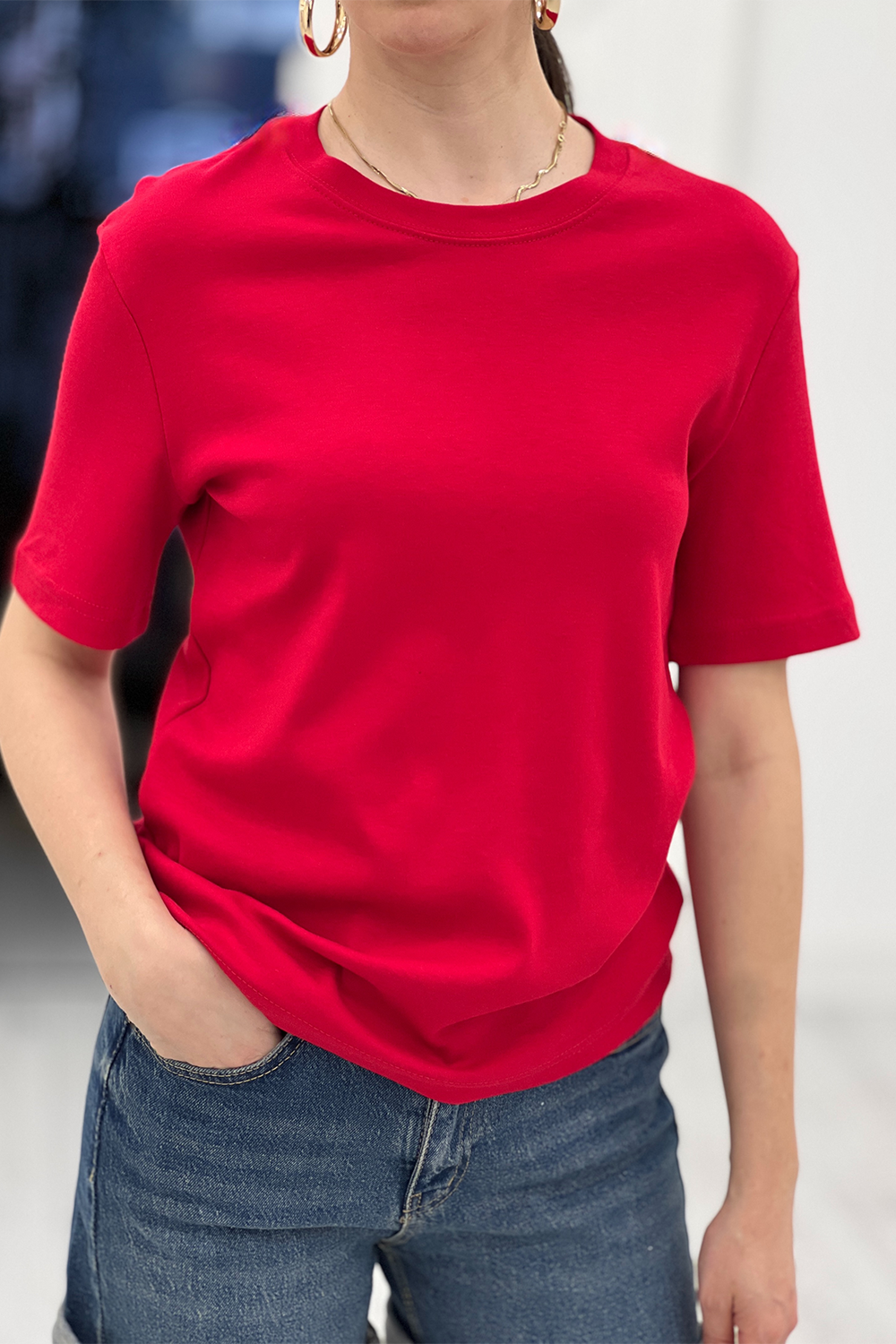 Kırmızı Bisiklet Yaka Basic Tshirt 1415