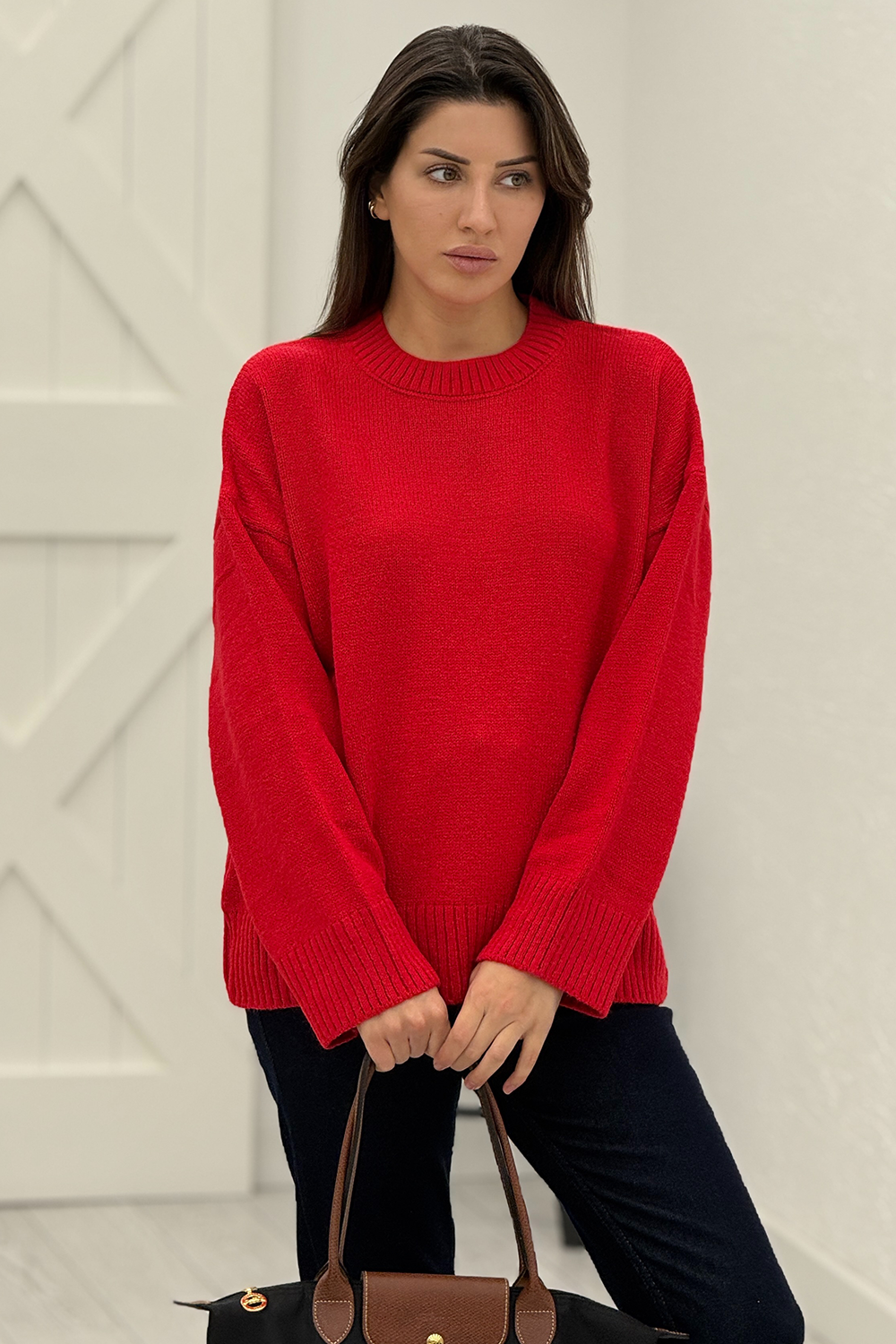 Kırmızı Bisiklet Yaka Kazak 3319