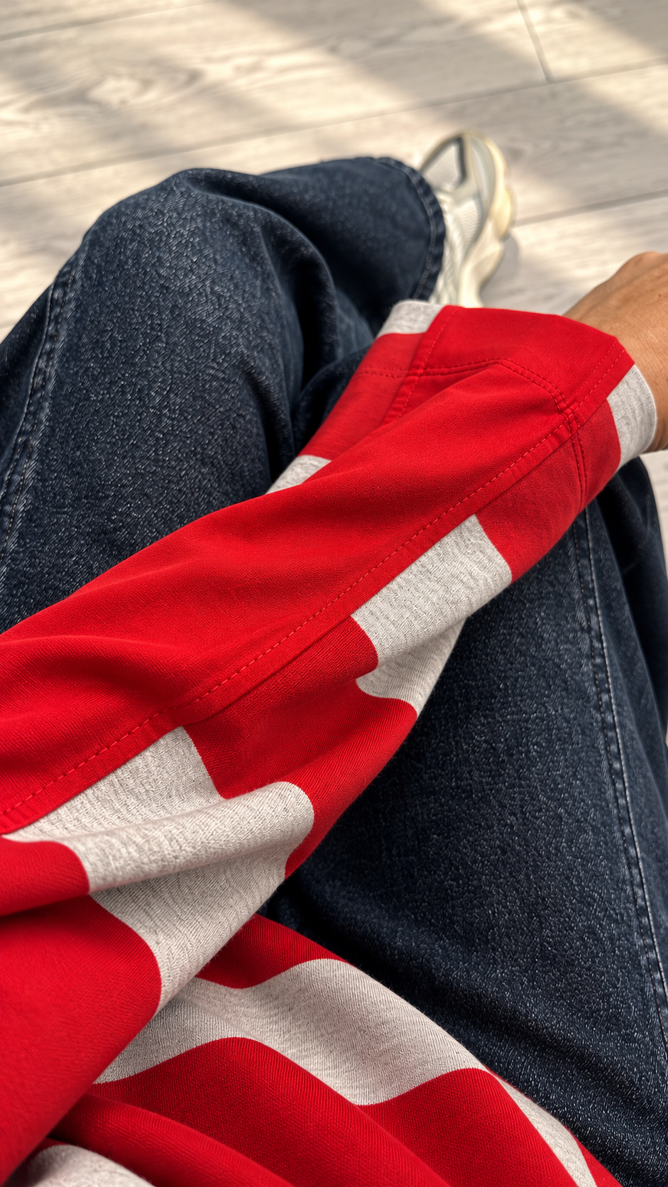 Kırmızı-Gri Polo Yaka Çizgili Sweatshirt 4321