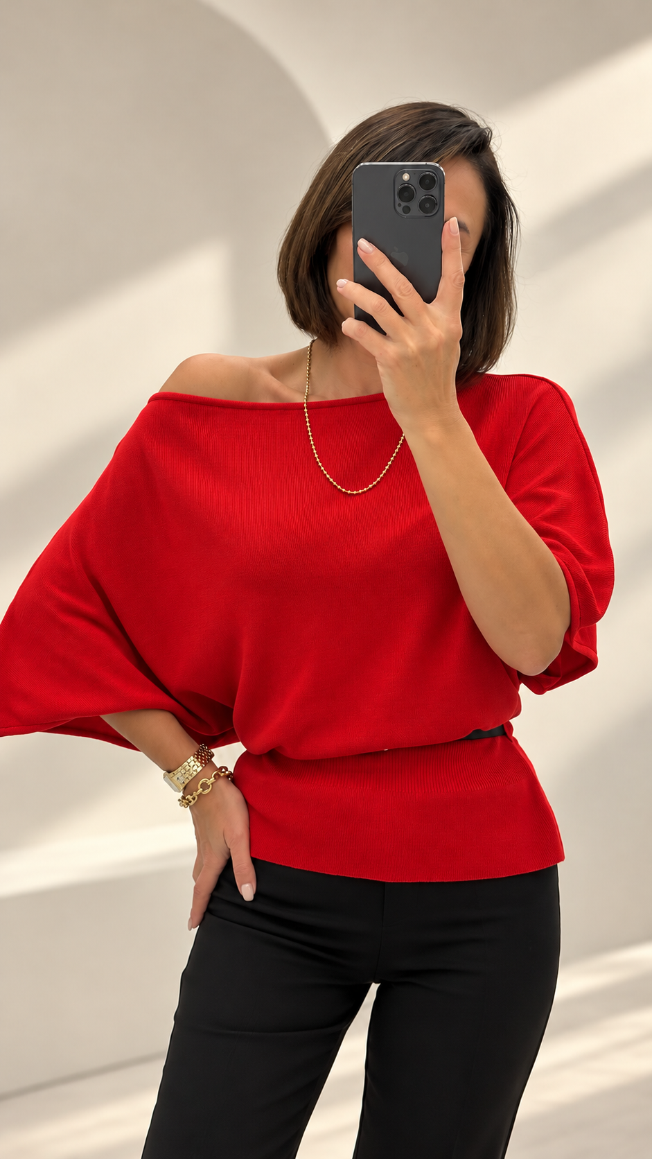 Kırmızı Kemerli Triko Bluz 251375