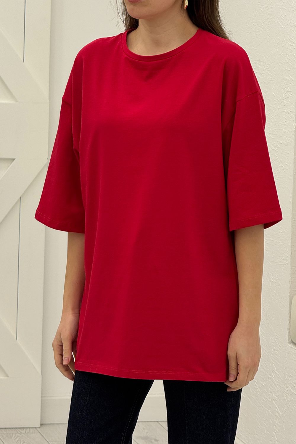 Kırmızı Oversize Basic Tshirt 1100