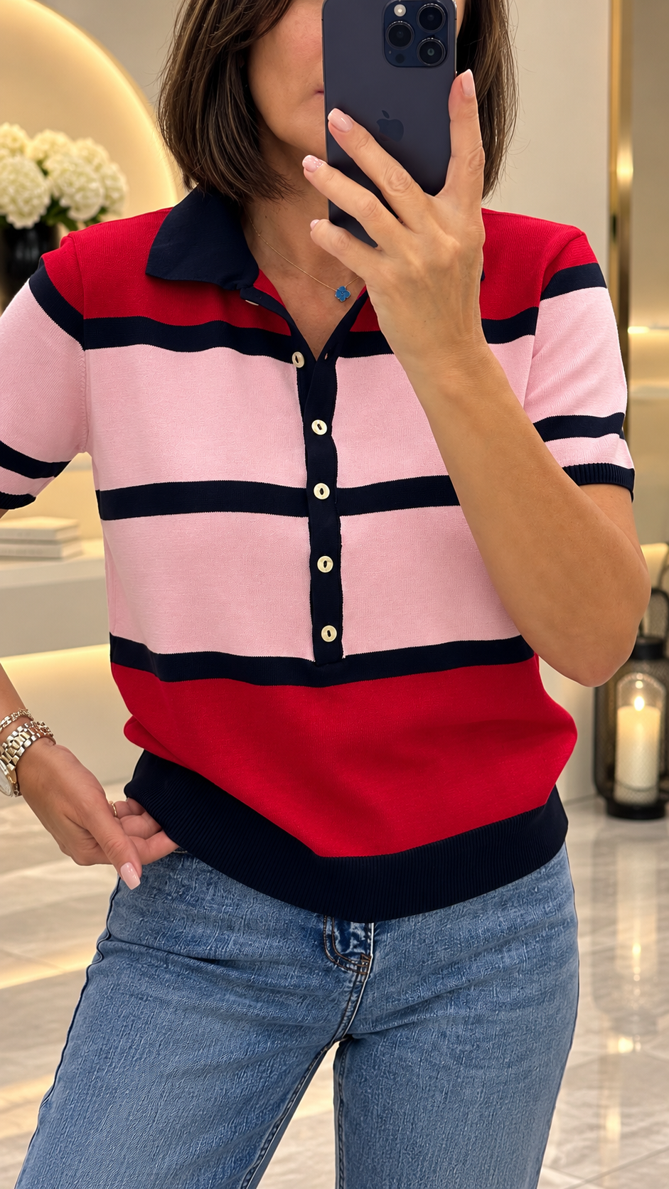 Kırmızı Polo Yaka Önü Düğmeli Triko 5469