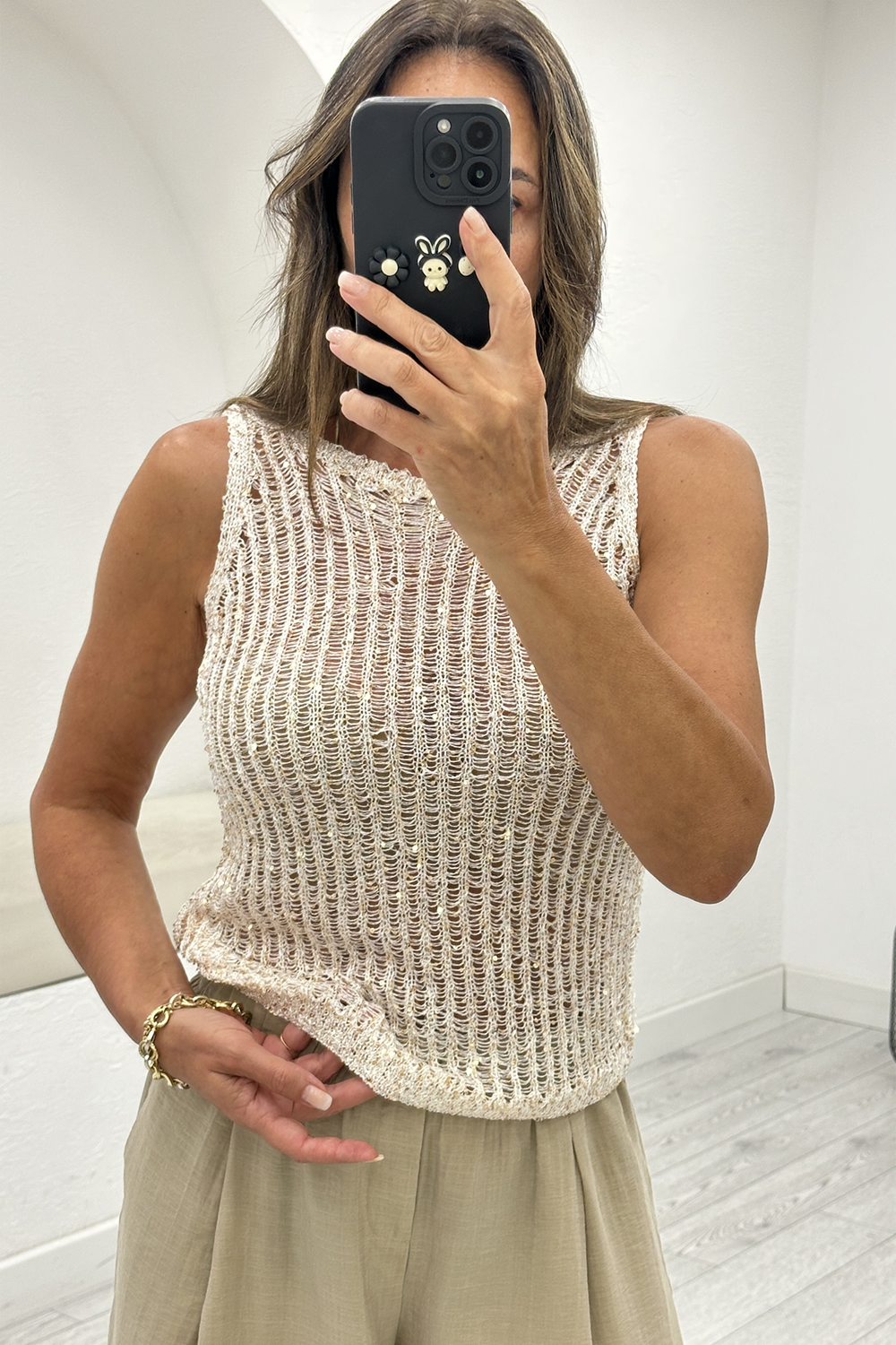 Krem Ajurlu Pullu Bluz 4093