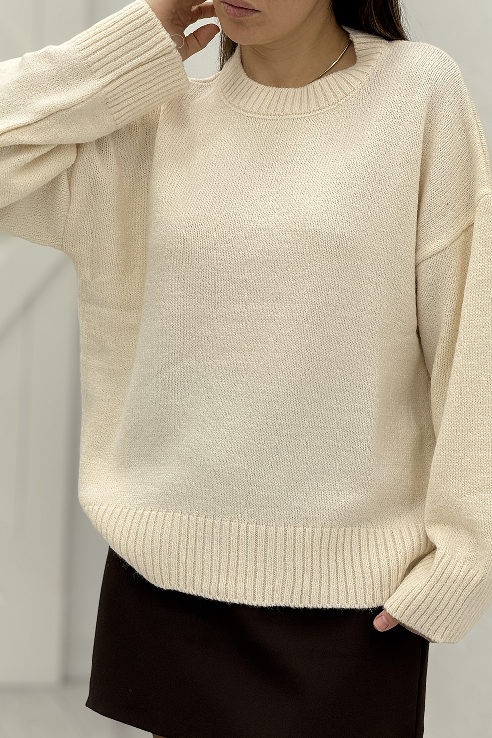 Krem Bisiklet Yaka Kazak 3319