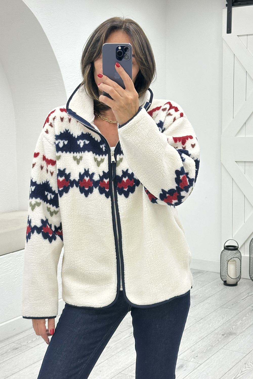 Krem Desenli Polar Sweatshirt 22878