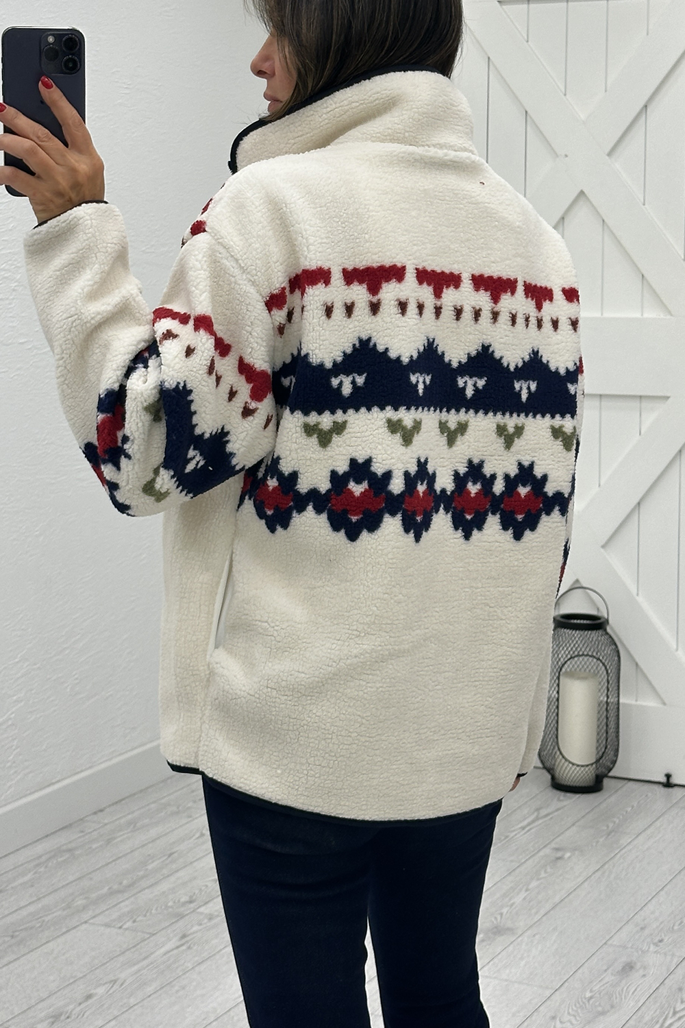 Krem Desenli Polar Sweatshirt 22878
