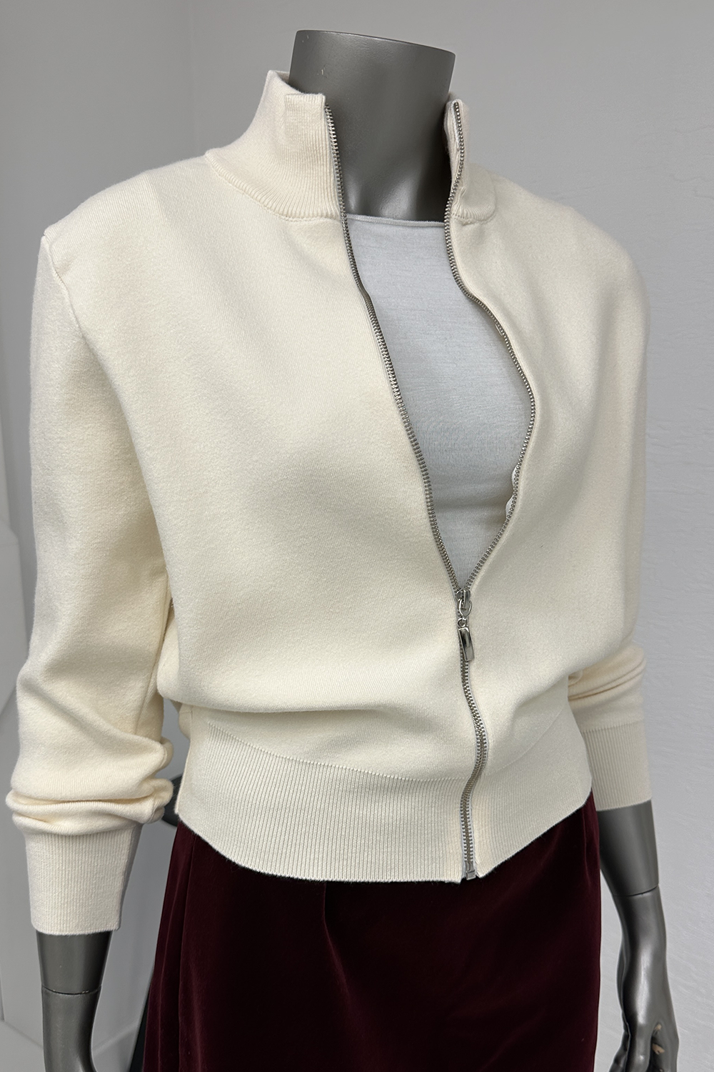 Krem Fermuarlı Hırka 24171