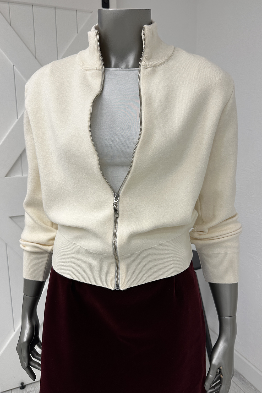 Krem Fermuarlı Hırka 24171