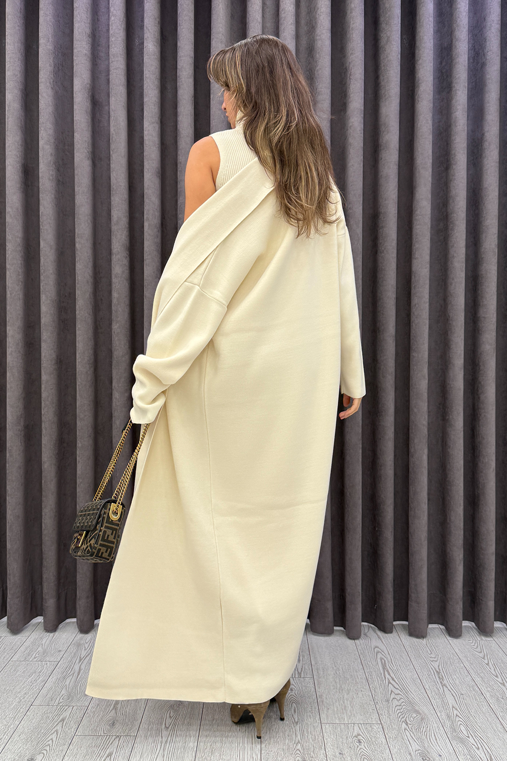 Krem Hırka Elbise Takım 3216