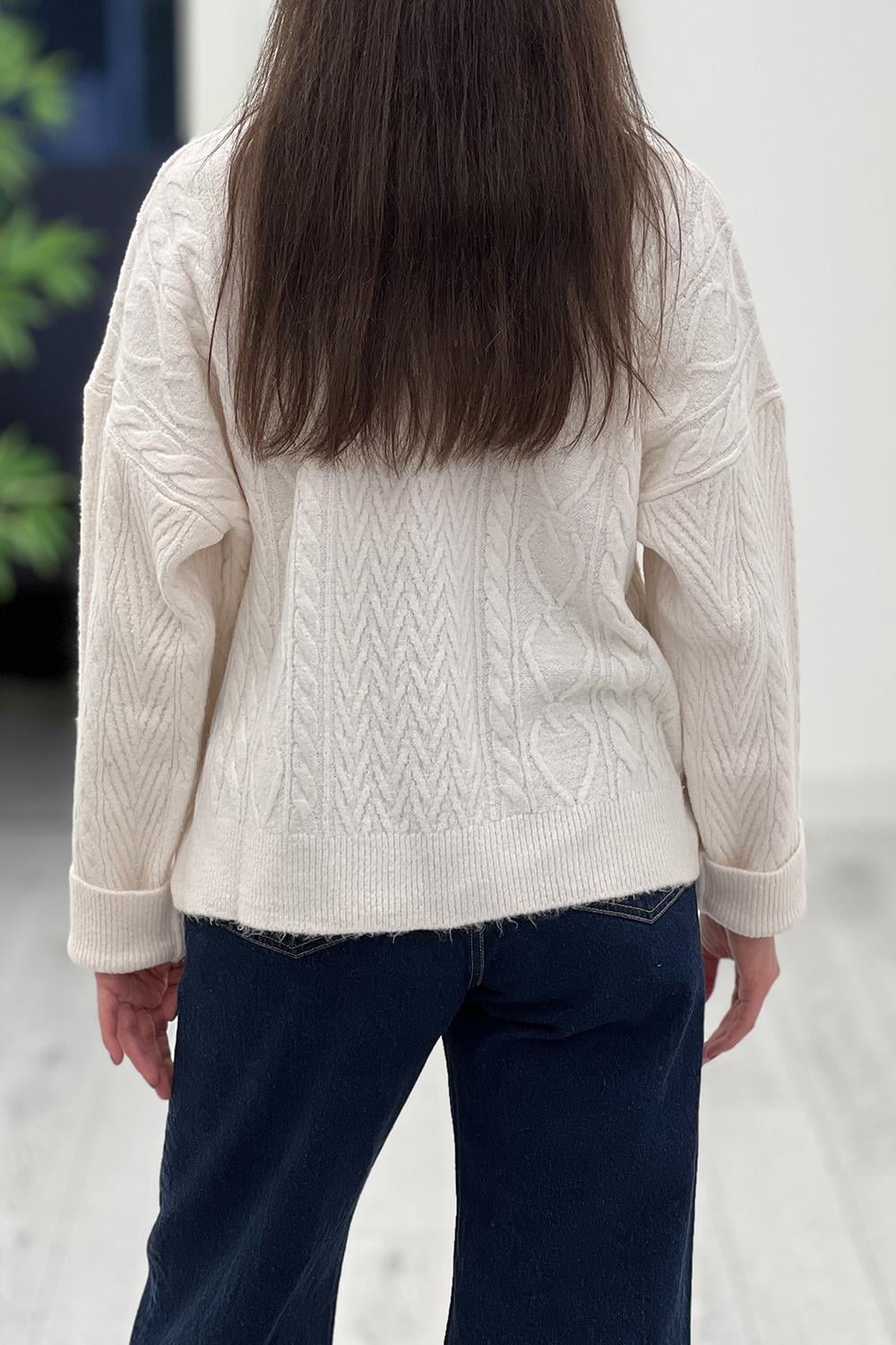 Krem Polo Yakalı Hırka 241063