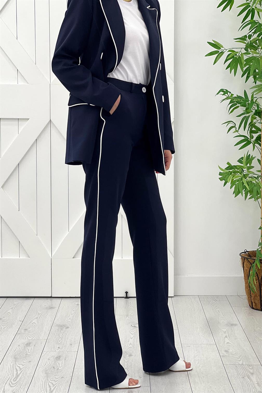 Lacivert Biye Detaylı Ceket Pantolon Takım 43935