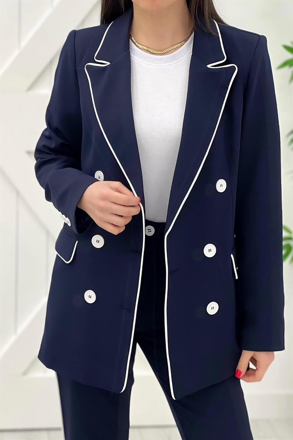 Lacivert Biye Detaylı Ceket Pantolon Takım 43935