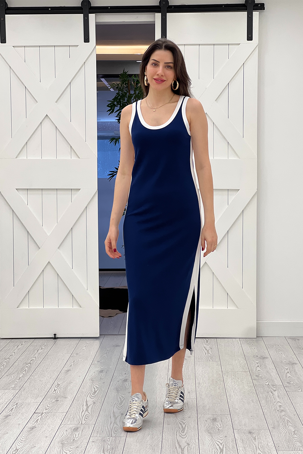 Lacivert Biyeli Askılı Elbise 2719