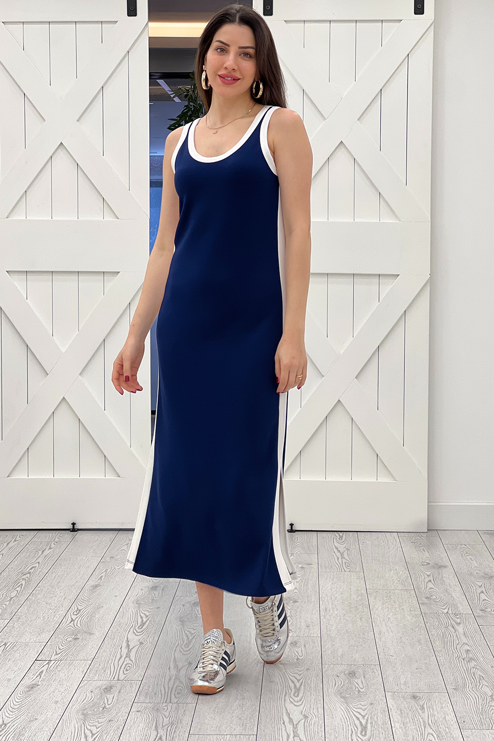 Lacivert Biyeli Askılı Elbise 2719