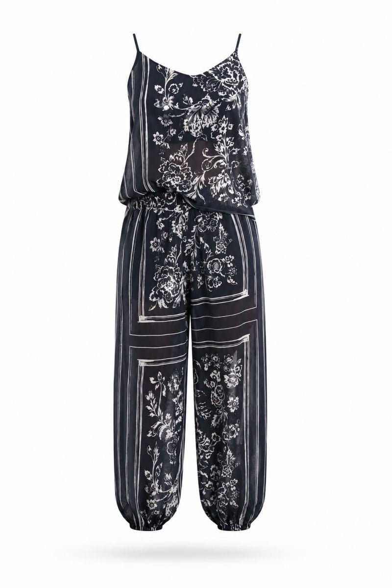 Lacivert Desenli Bluz Pantolon Takım 1119