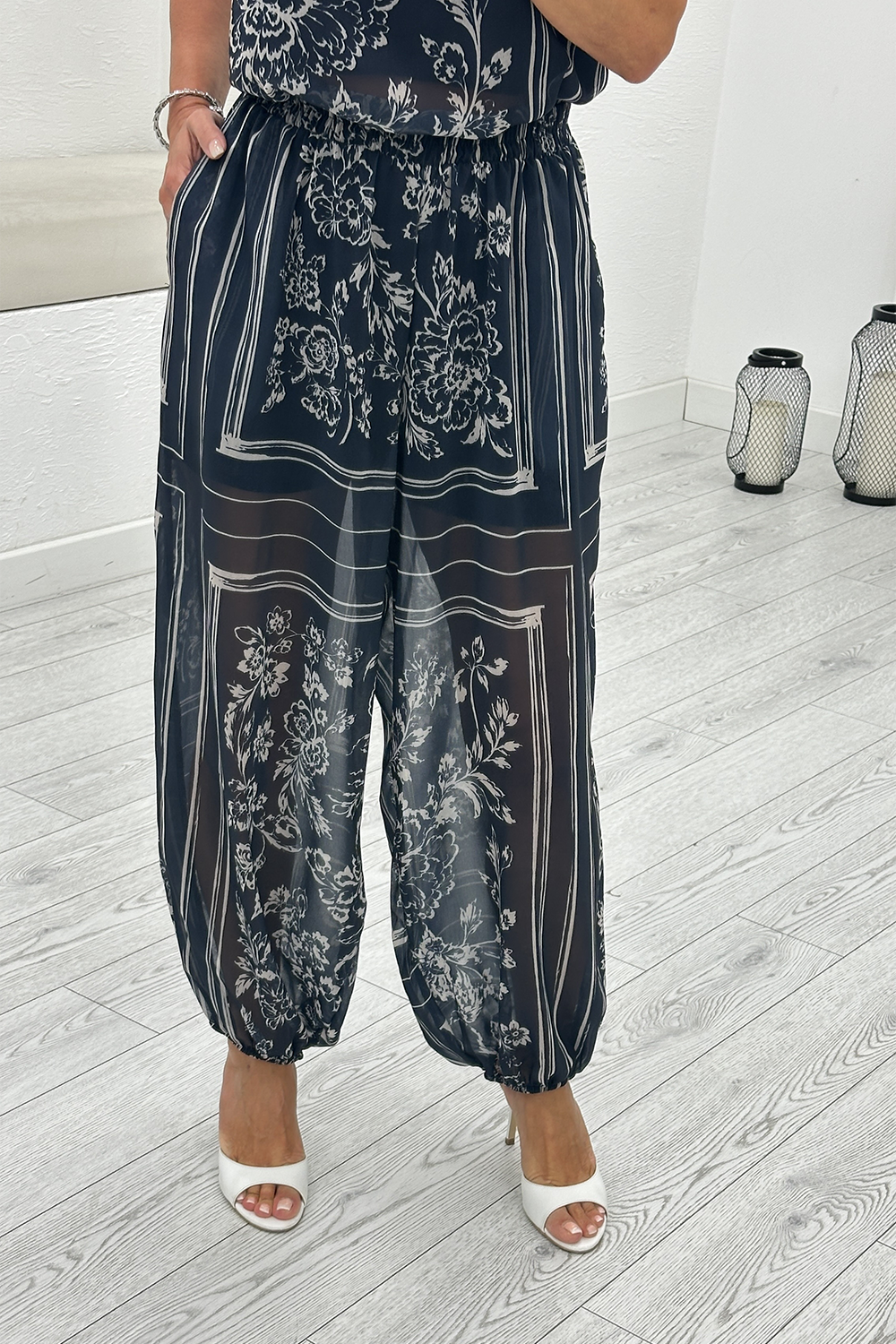 Lacivert Desenli Bluz Pantolon Takım 1119