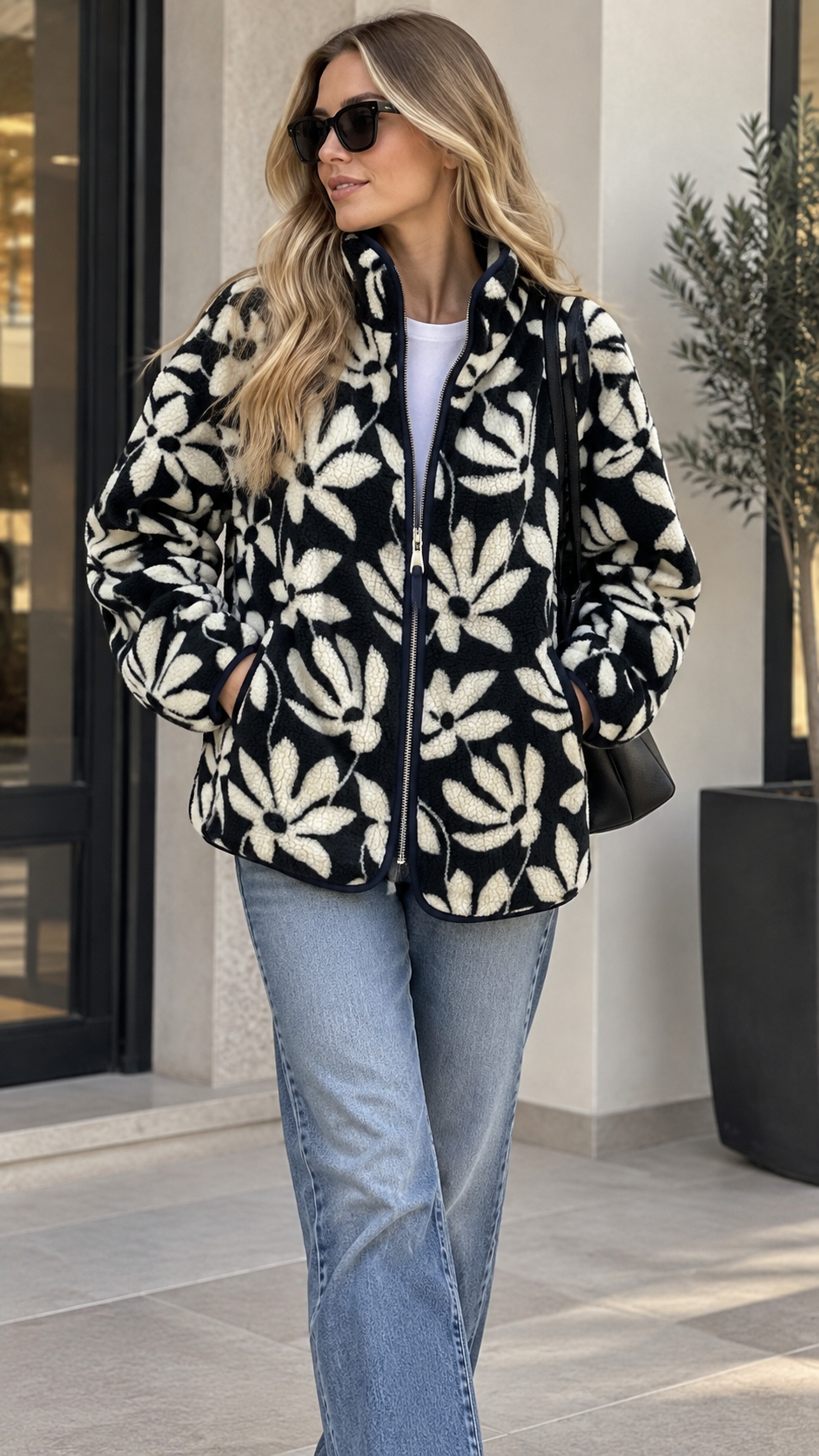 Lacivert Desenli Peluş Ceket 4221