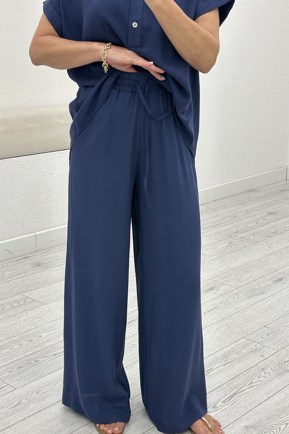 Lacivert Keten Bluz Pantolon Takım 00547