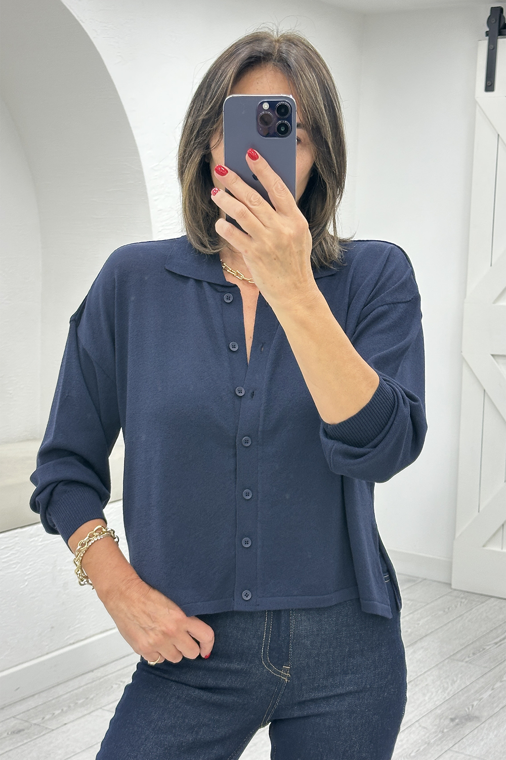 Lacivert Polo Yaka Hırka 5490