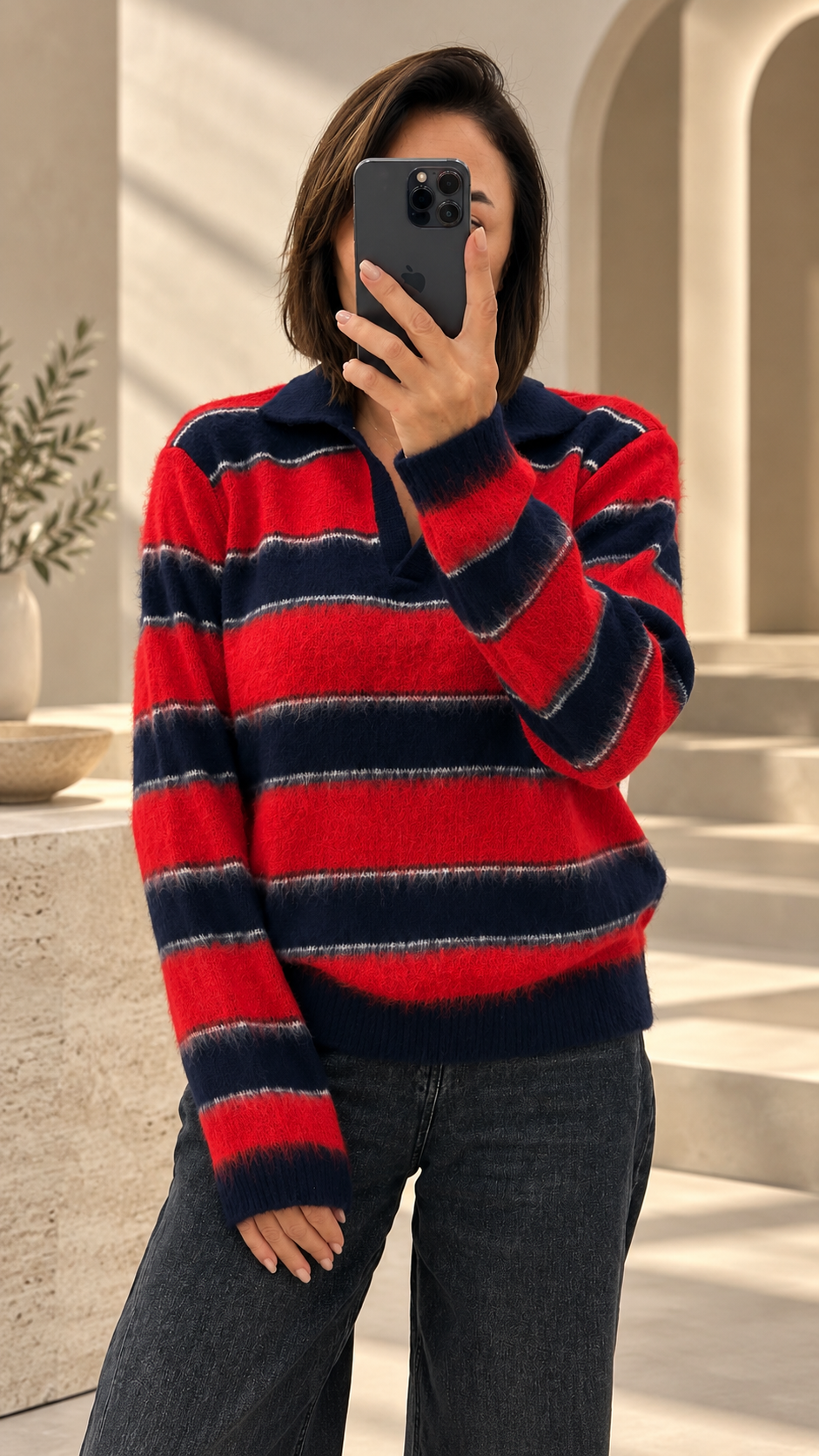 Lacivert Polo Yaka Şardonlu Kazak 261174