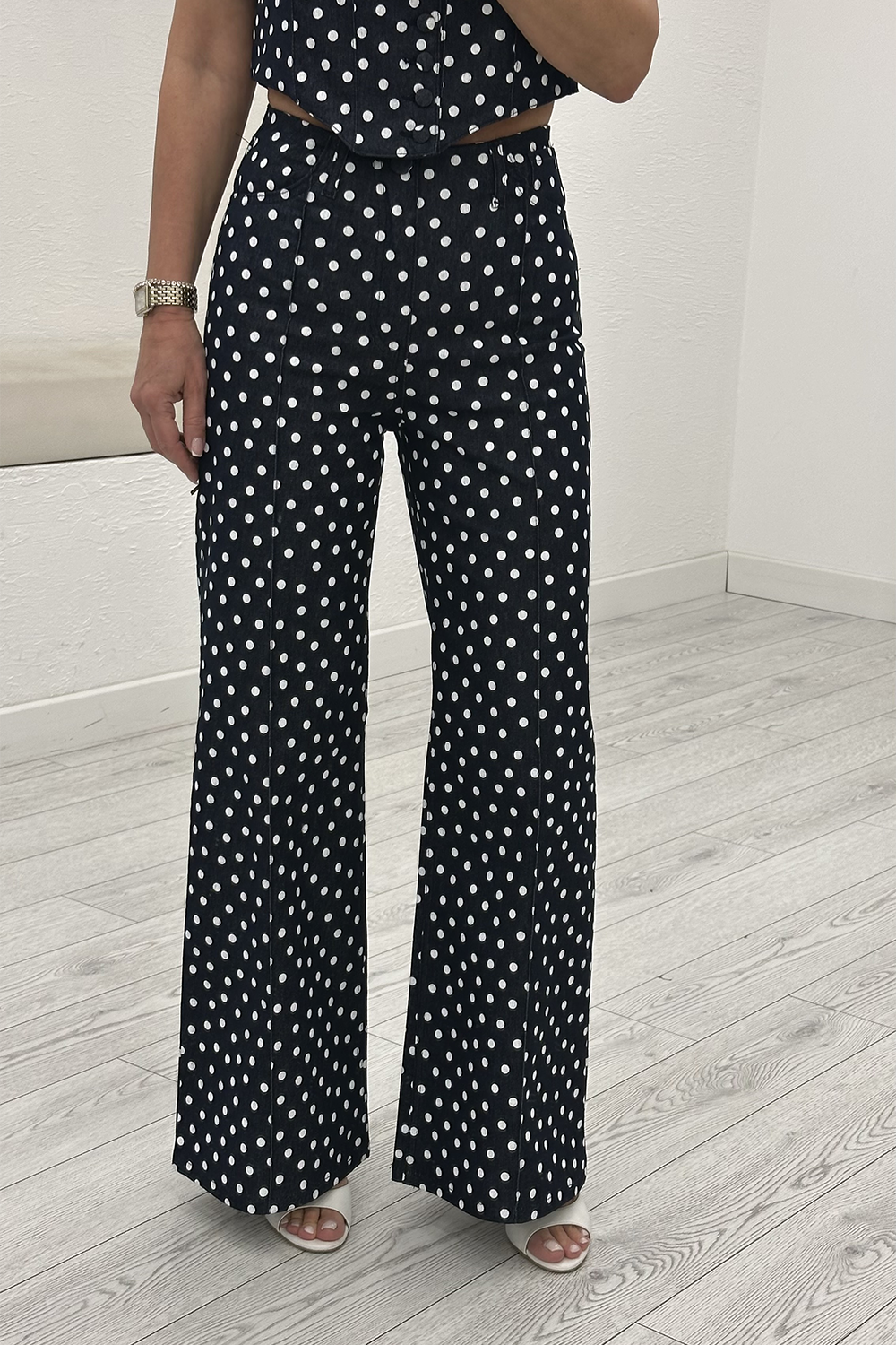 Lacivert Puantiyeli Büstiyer Pantolon Takım 8349