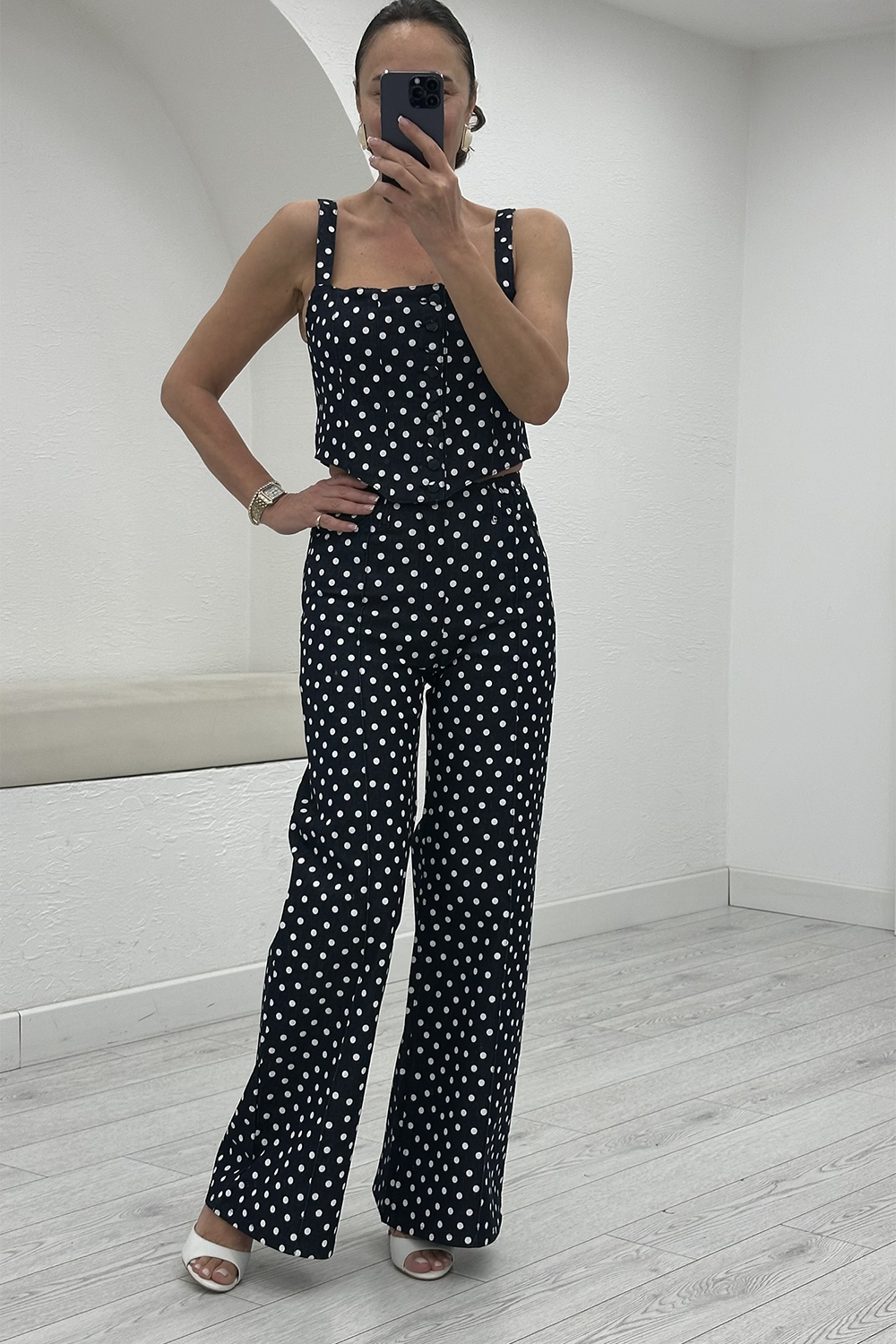 Lacivert Puantiyeli Büstiyer Pantolon Takım 8349