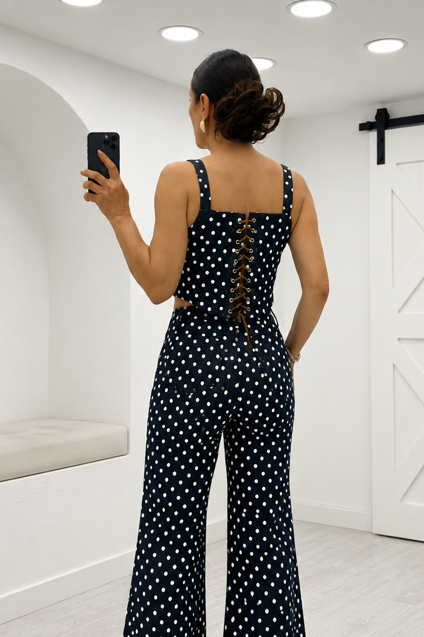 Lacivert Puantiyeli Büstiyer Pantolon Takım 8349