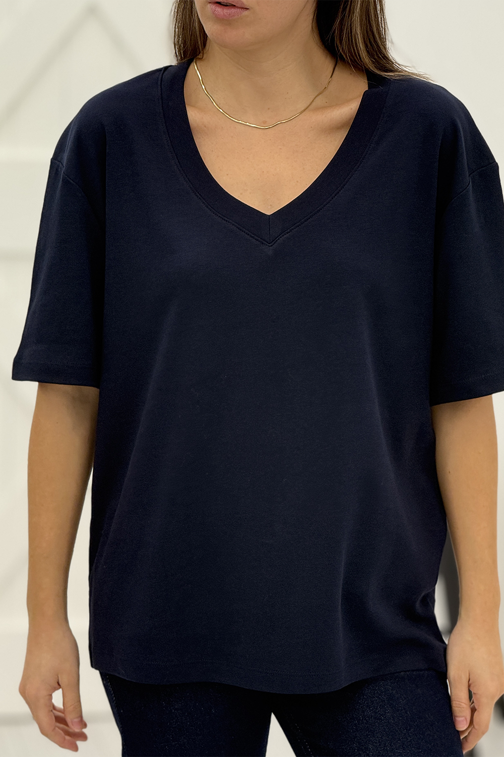 Lacivert V Yaka Kısa Kollu Tshirt 3296