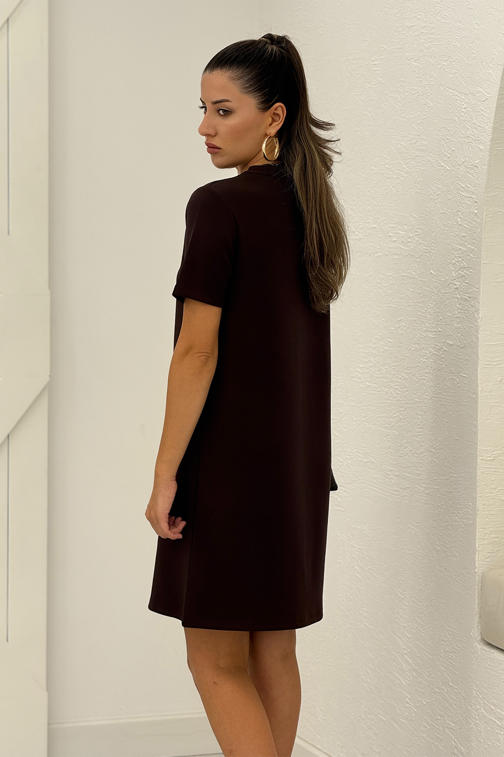 Mürdüm Önü Dikişli Elbise 3149