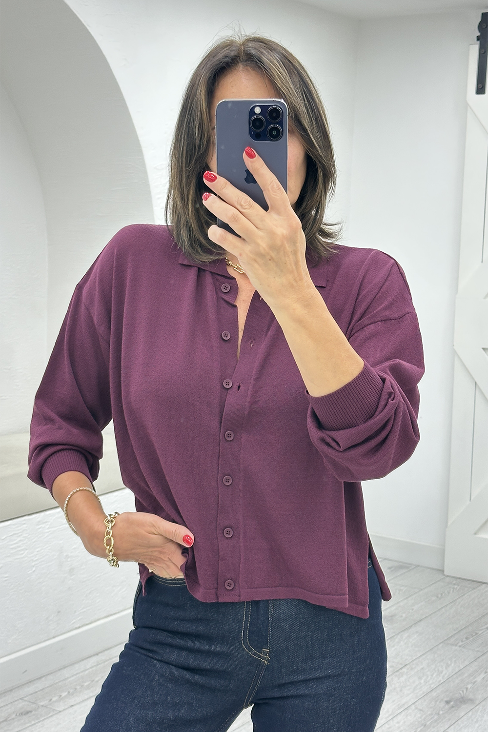 Mürdüm Polo Yaka Hırka 5490
