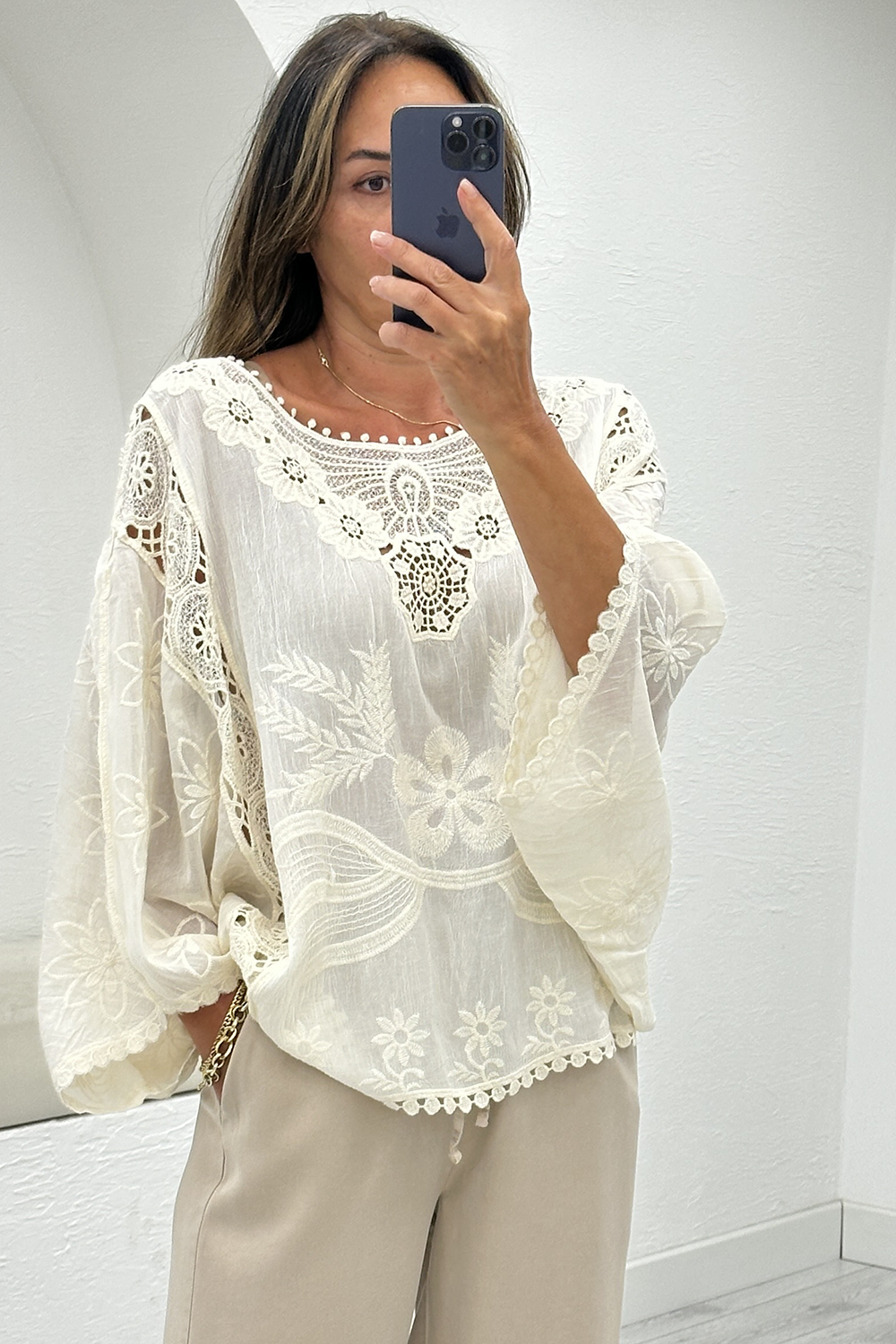 Naturel Dantelli Salaş Bluz 40078