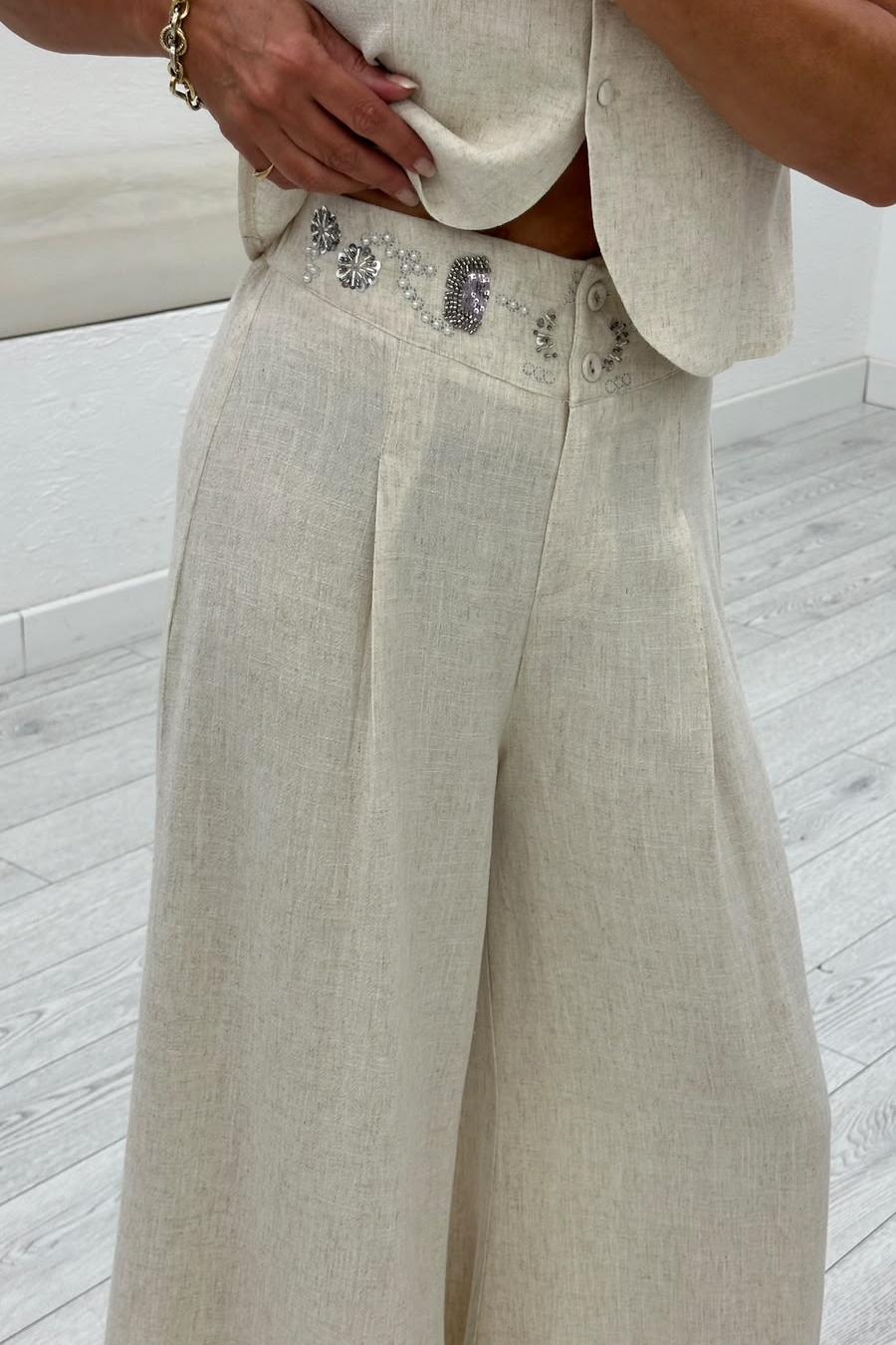Naturel Keten Yelek Pantolon Takım 39704