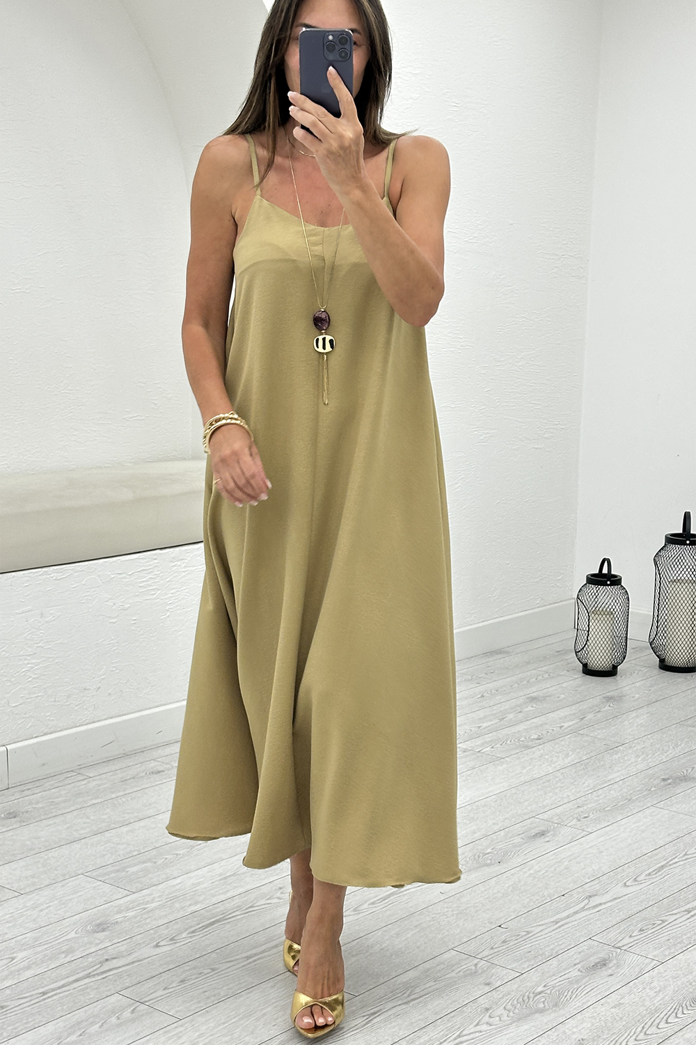 Olive Askılı Elbise 2975