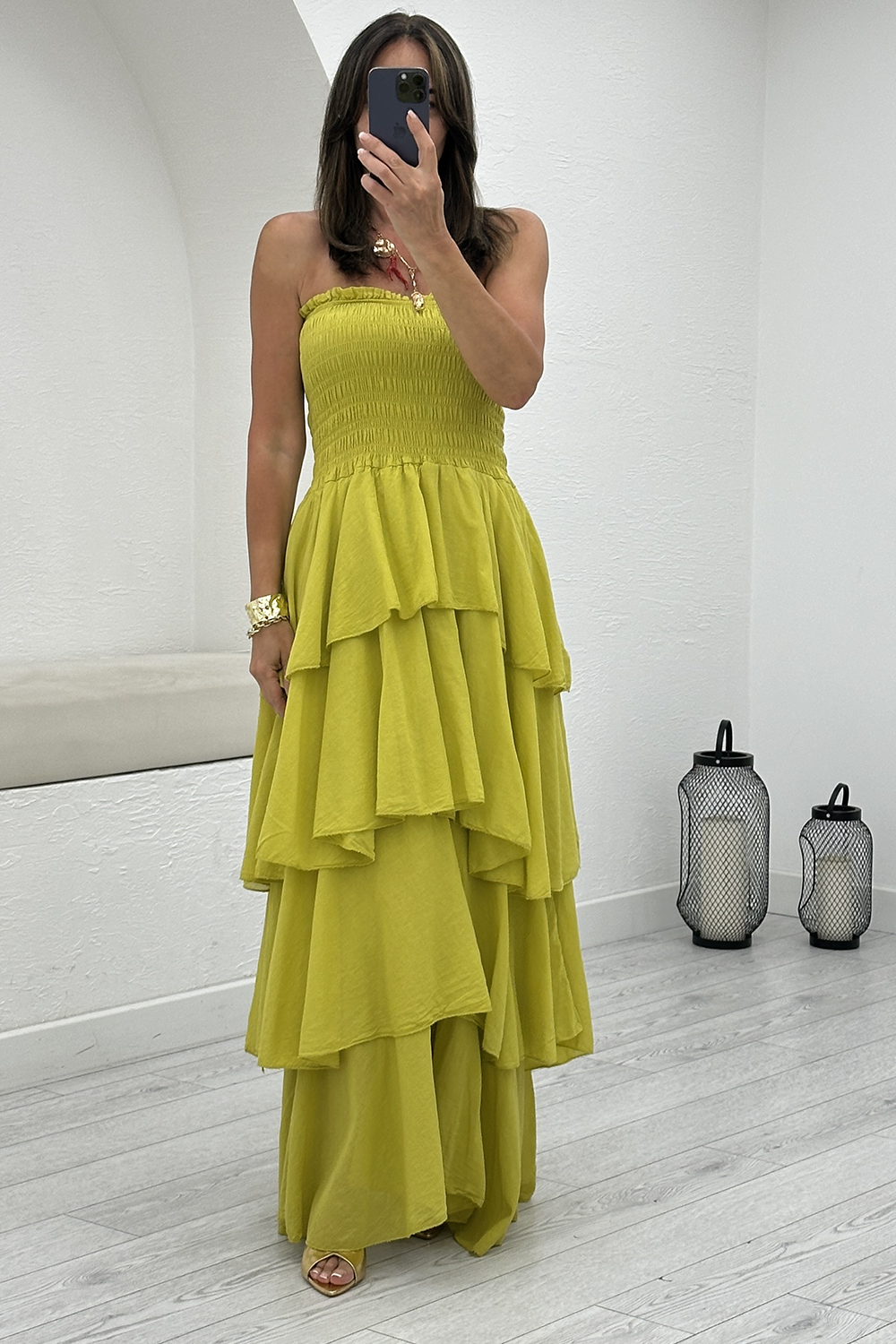 Olive Katlı Elbise 5052