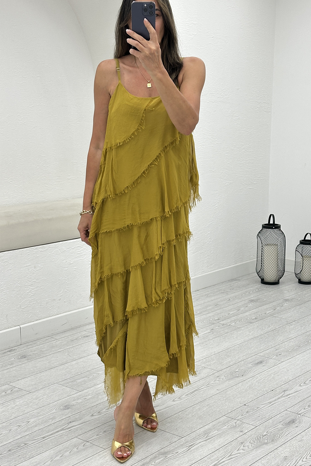 Olive Katlı İpek Elbise 67340