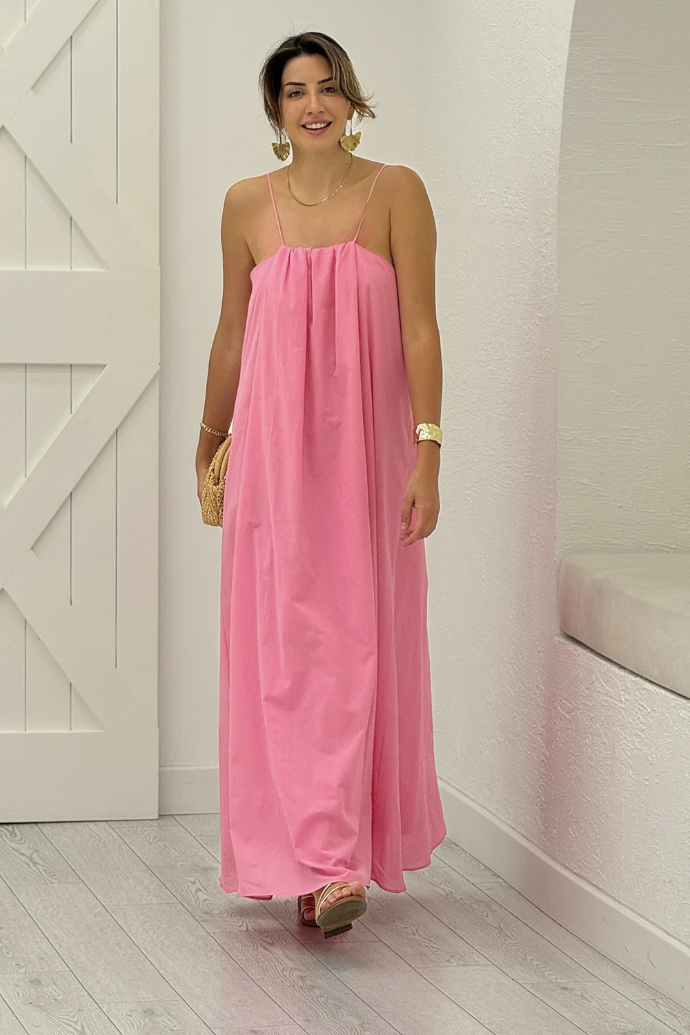 Pembe Askılı Elbise 0504