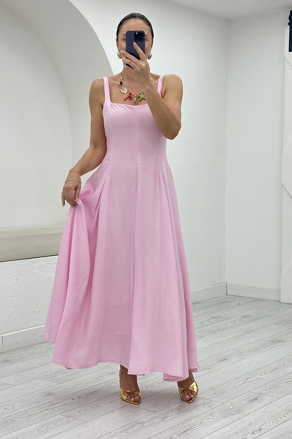 Pembe Askılı Elbise 261082