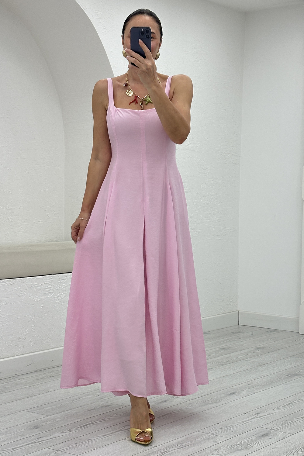 Pembe Askılı Elbise 261082