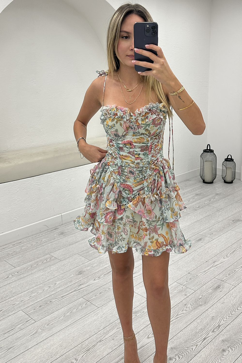 Renkli Mini Elbise 3993