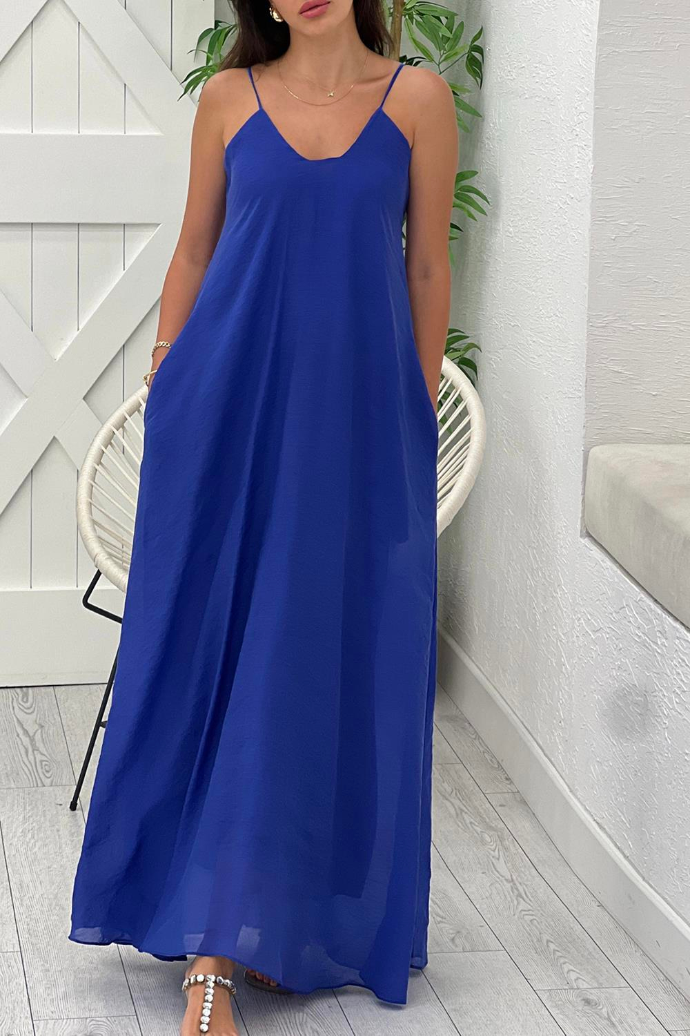 Saks Askılı Tencel Elbise 3227