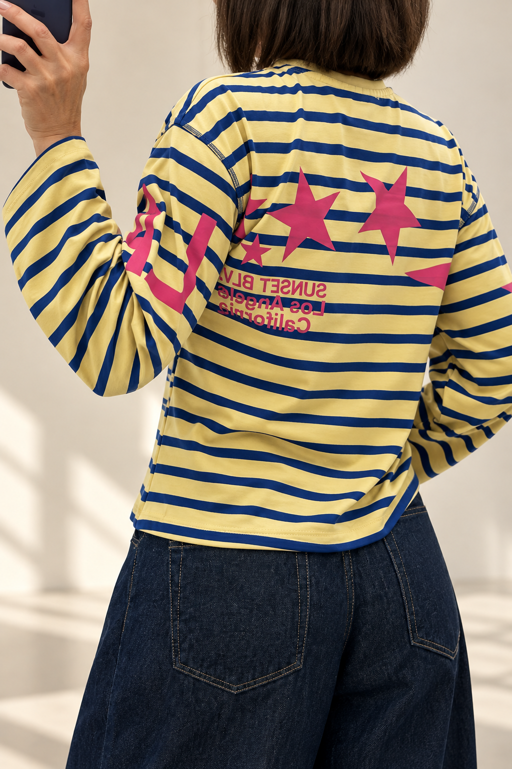 Sarı Çizgili Baskılı Tshirt 4623