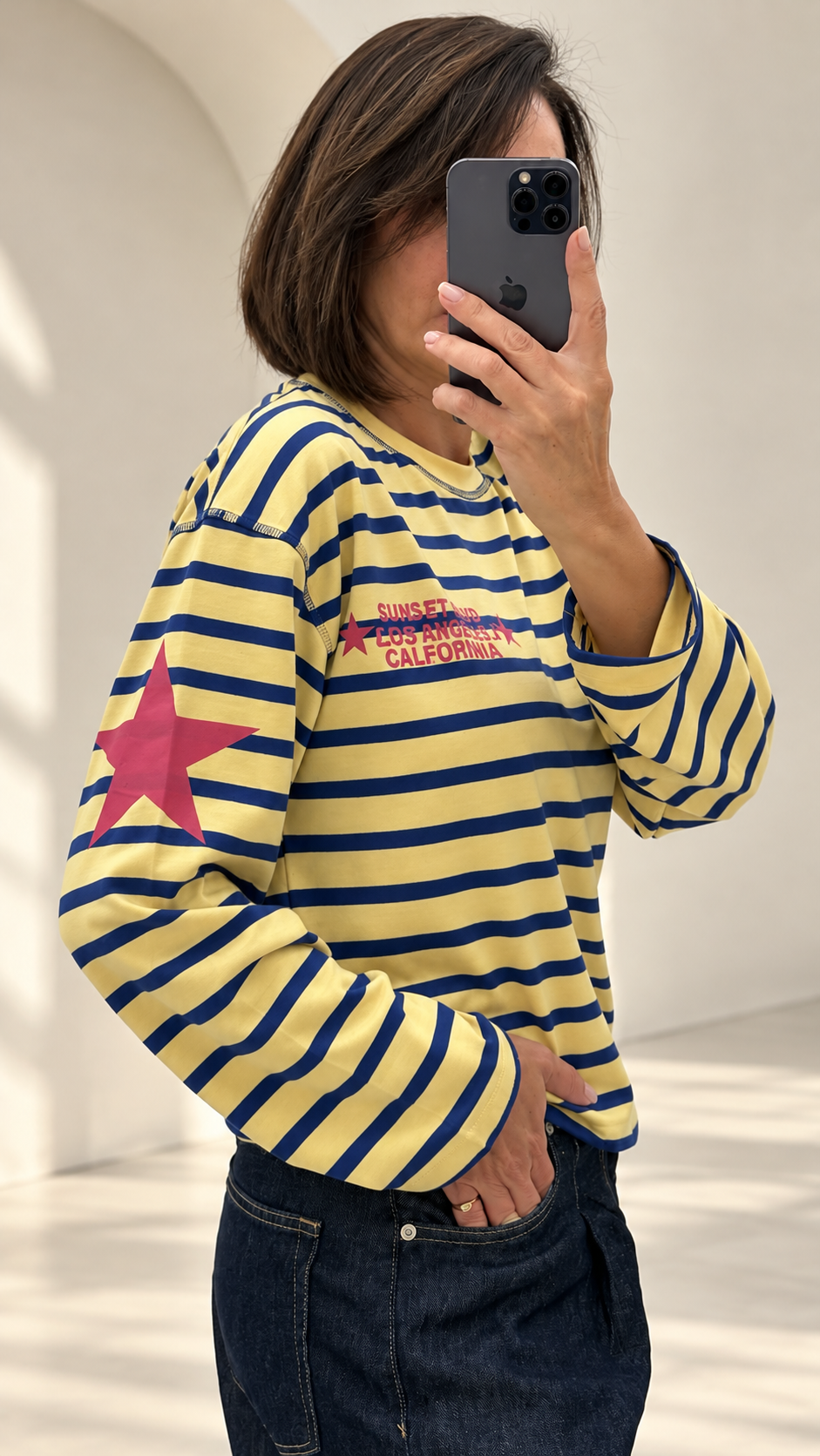 Sarı Çizgili Baskılı Tshirt 4623