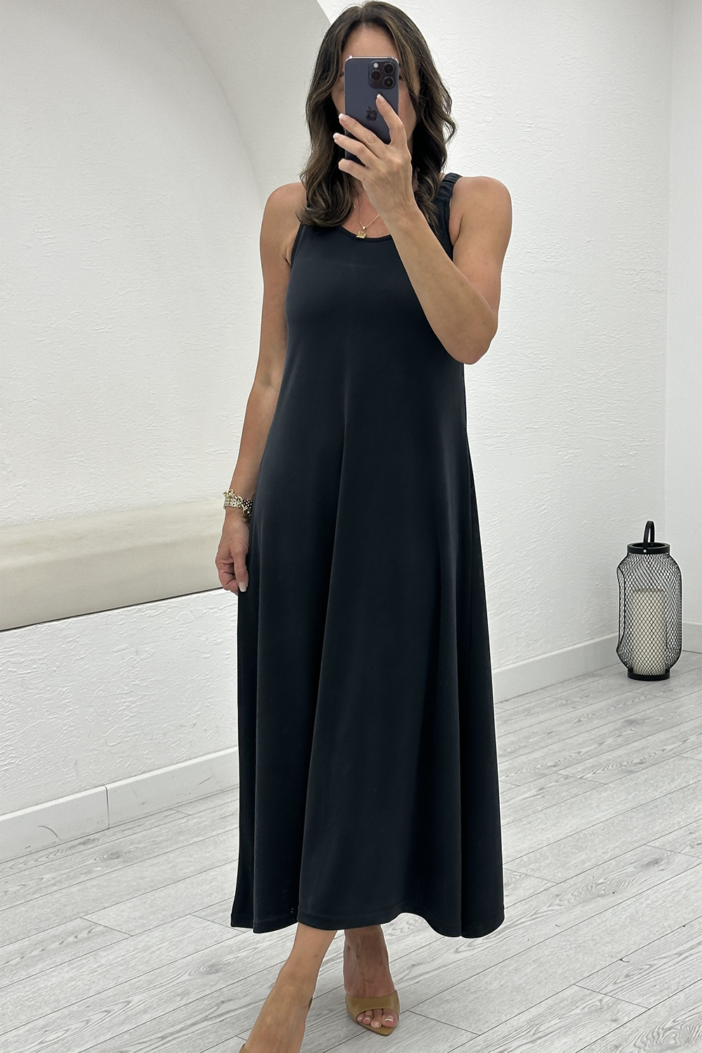 Siyah Askılı Modal Elbise 3867