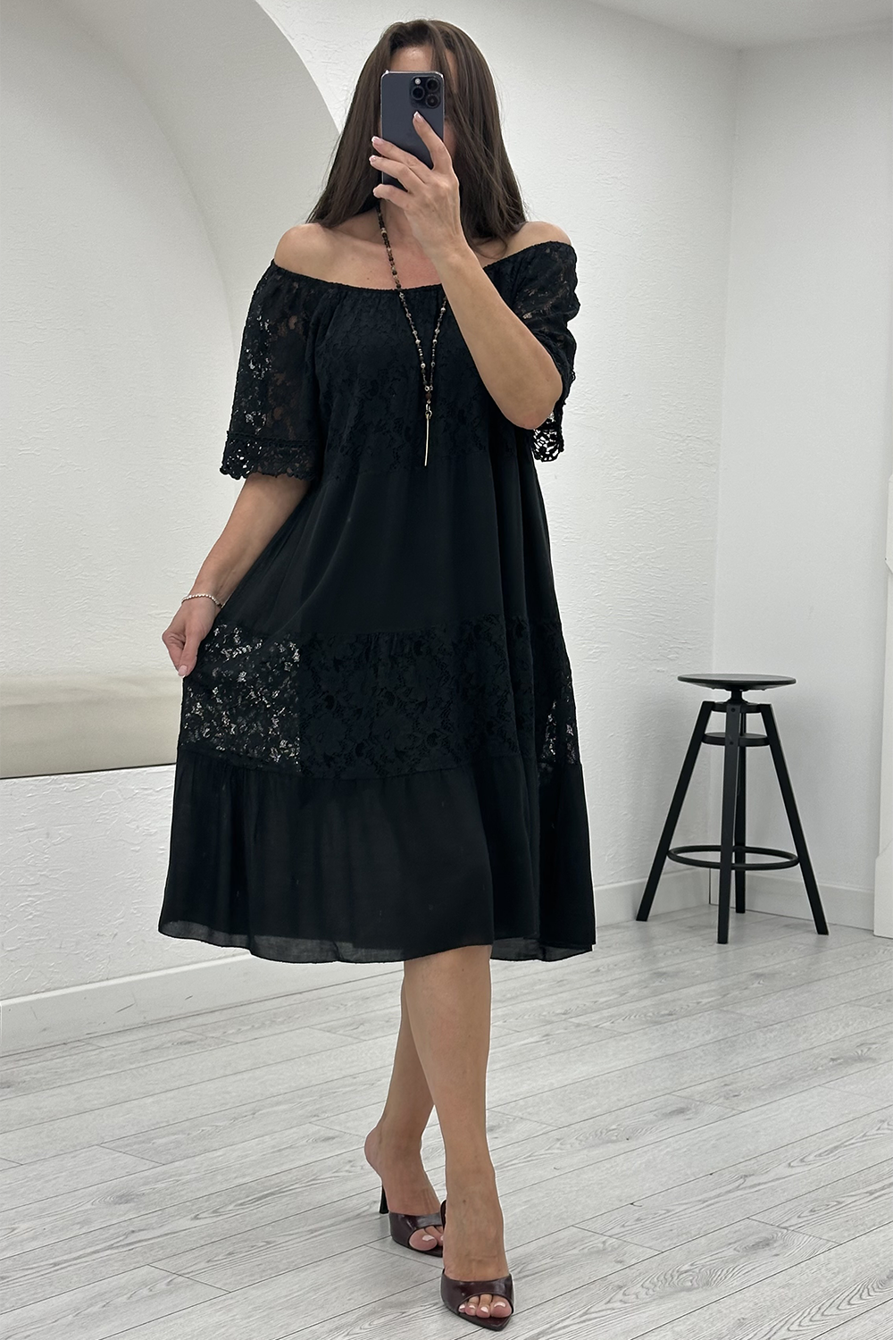Siyah Dantelli Elbise 88937