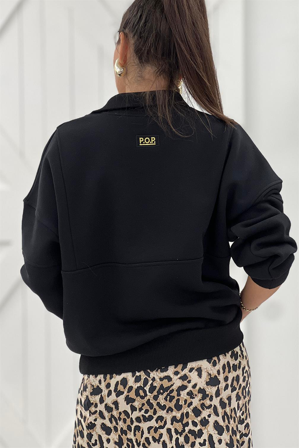 Siyah Fermuarlı Sweatshirt 1350