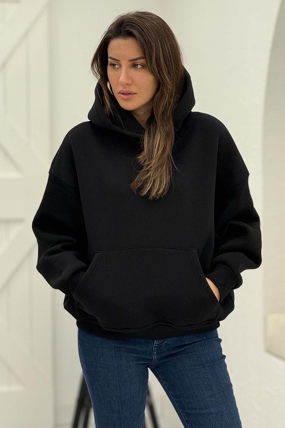 Siyah Kapüşonlu Şardonlu Sweatshirt 767