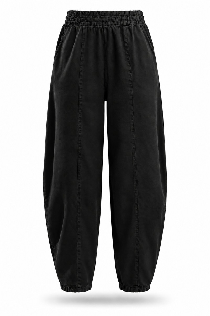 Siyah Önden Dikişli Barrel Pantolon 031750