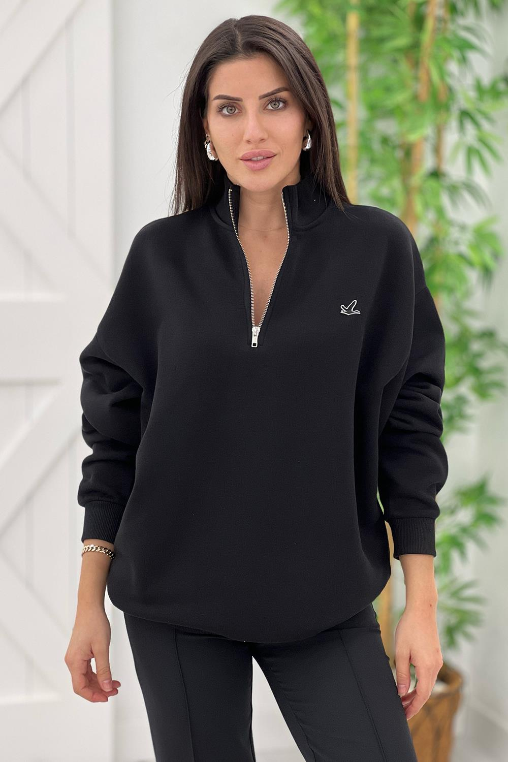 Siyah Önü Fermuarlı Sweatshirt 1422