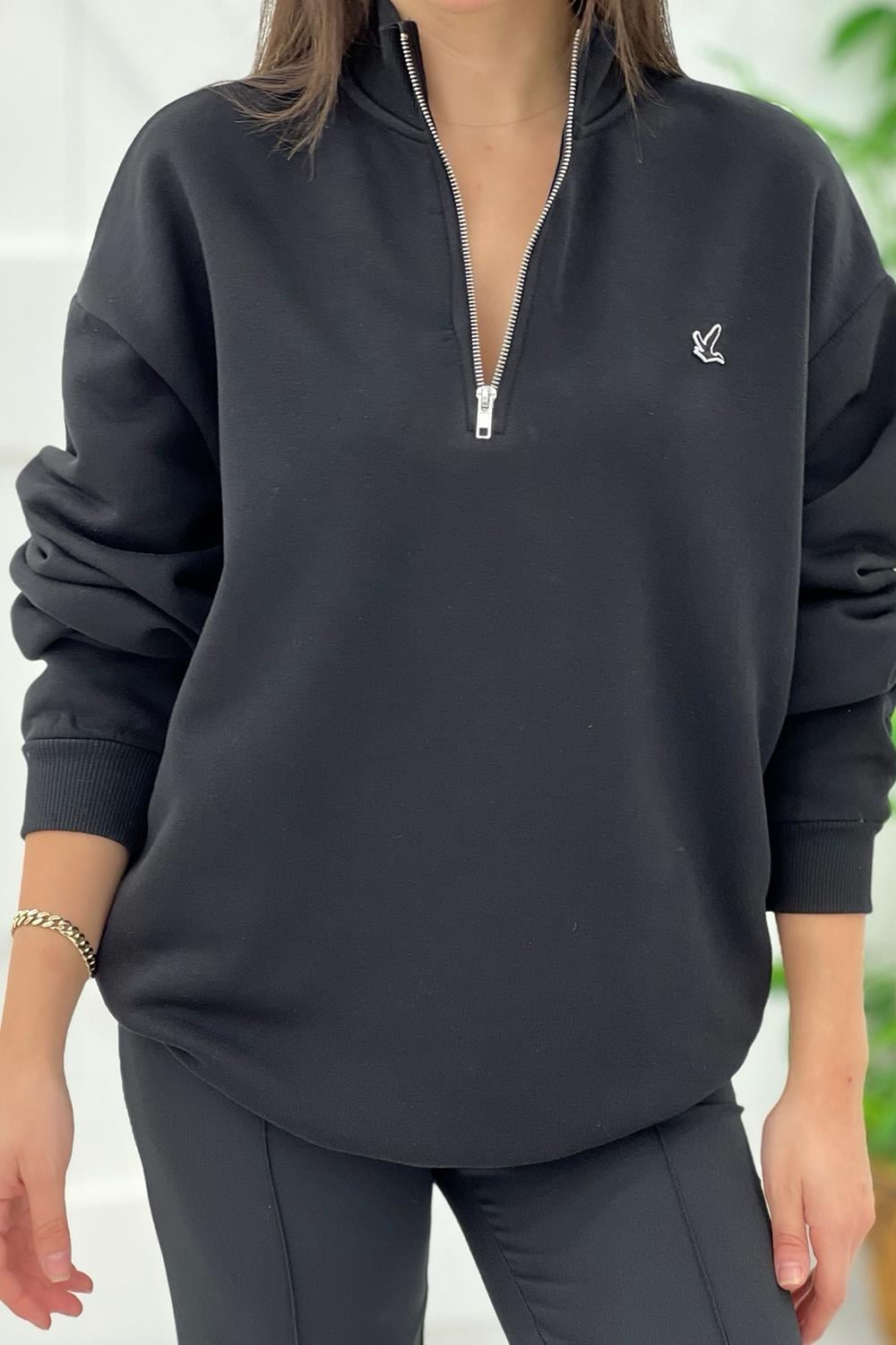 Siyah Önü Fermuarlı Sweatshirt 1422