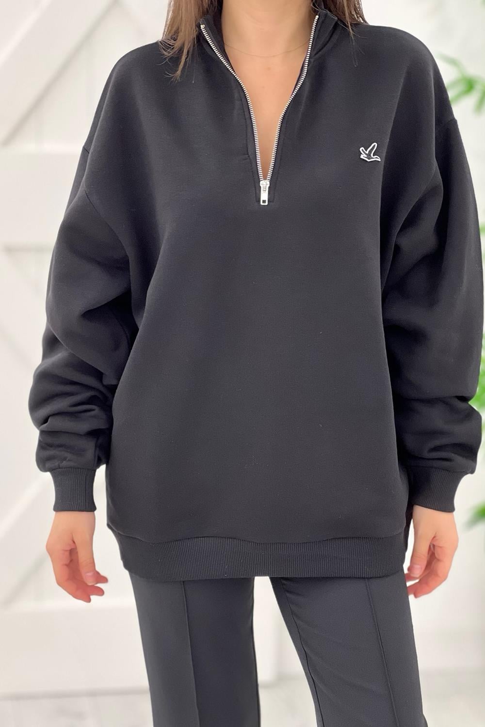 Siyah Önü Fermuarlı Sweatshirt 1422